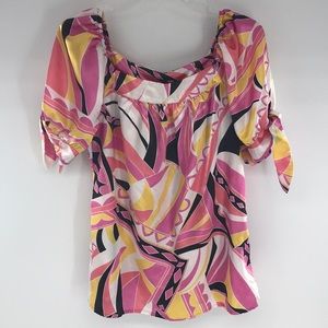 Allison Taylor 109881 Pink/Black Printed Tie Sleeve Boho Size Medium